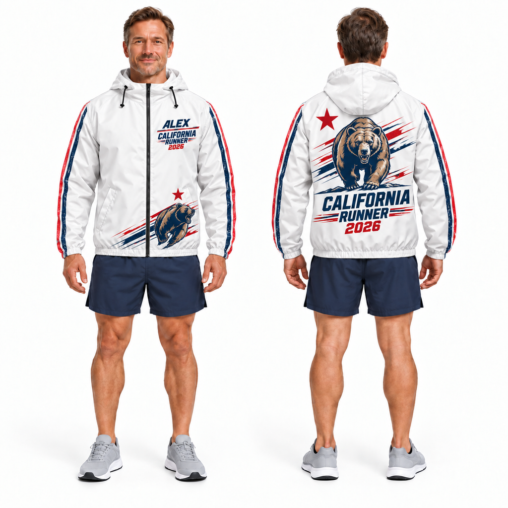 Custom Name California Bear Runner Running Windbreaker Jacket