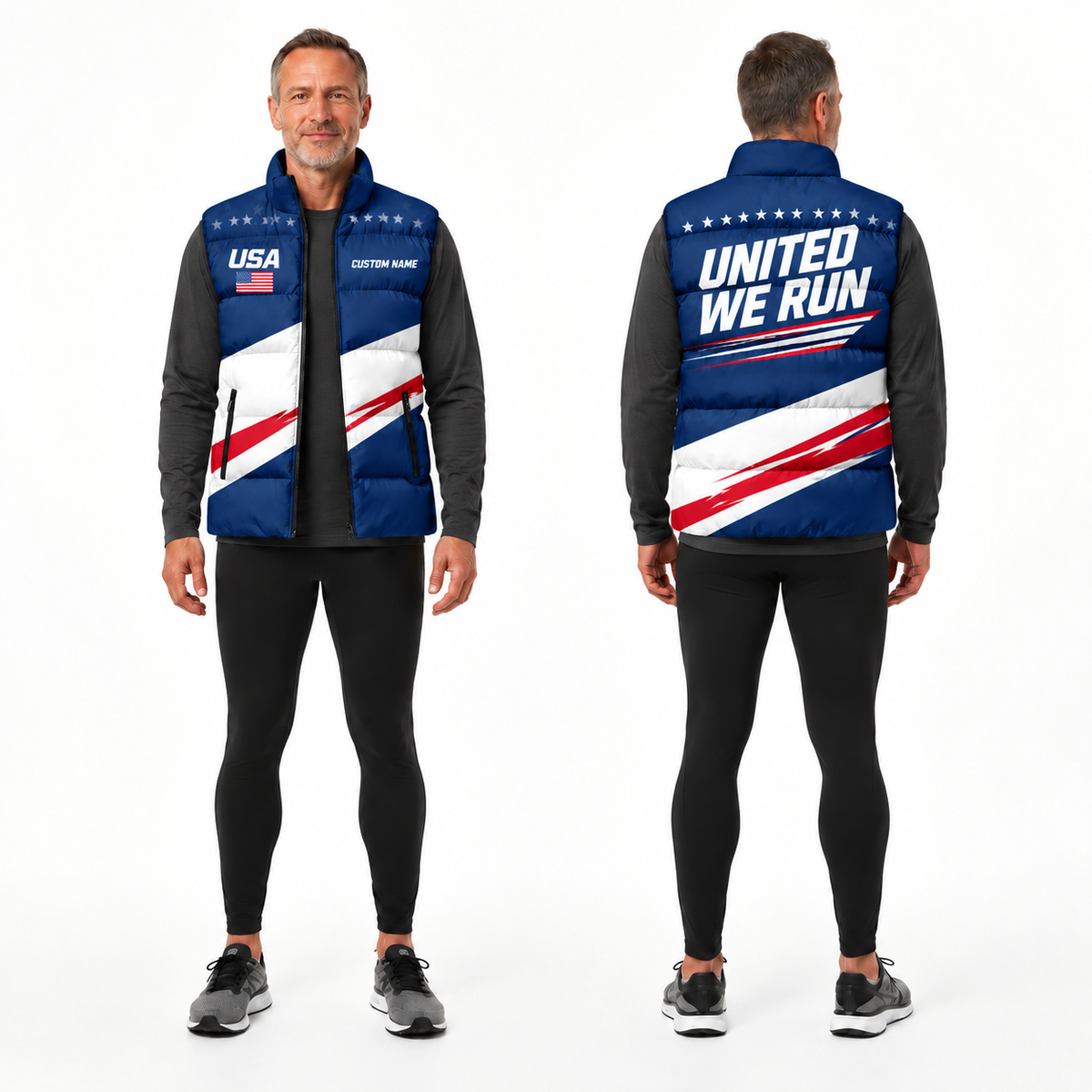 United We Run USA Sleeveless Running Puffer Jacket