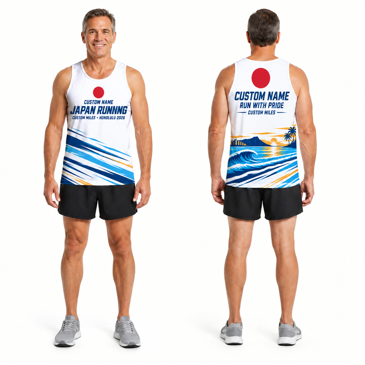 Custom Name Miles Rising Sun Aloha Running Tank Top