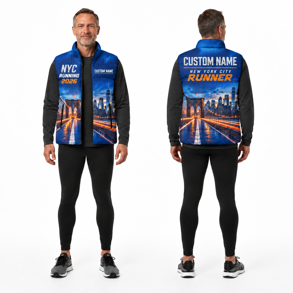 Custom Name Brooklyn Bridge Motion Sleeveless Running Puffer Jacket