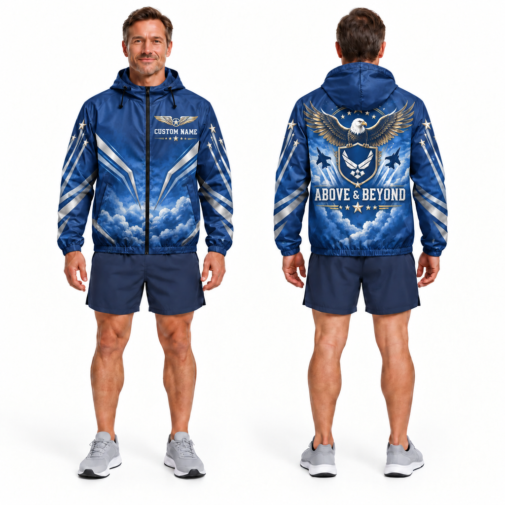 Custom Name Air Force Eagle Sky Shield Running Windbreaker Jacket