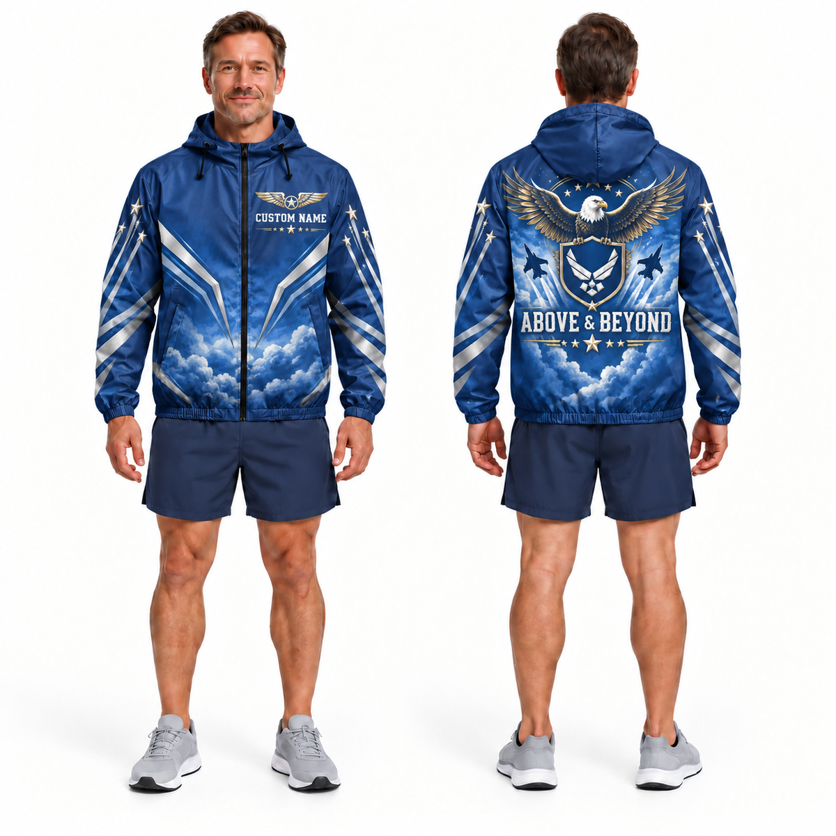 Custom Name Air Force Eagle Sky Shield Running Windbreaker Jacket