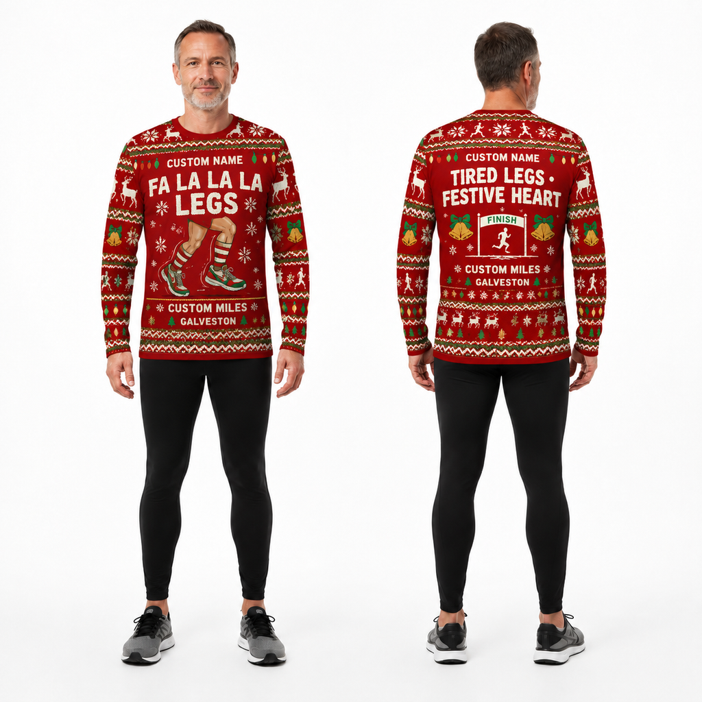 Custom Name Miles Fa La La La Legs Santa Hustle Galveston Running Long Sleeve Shirt