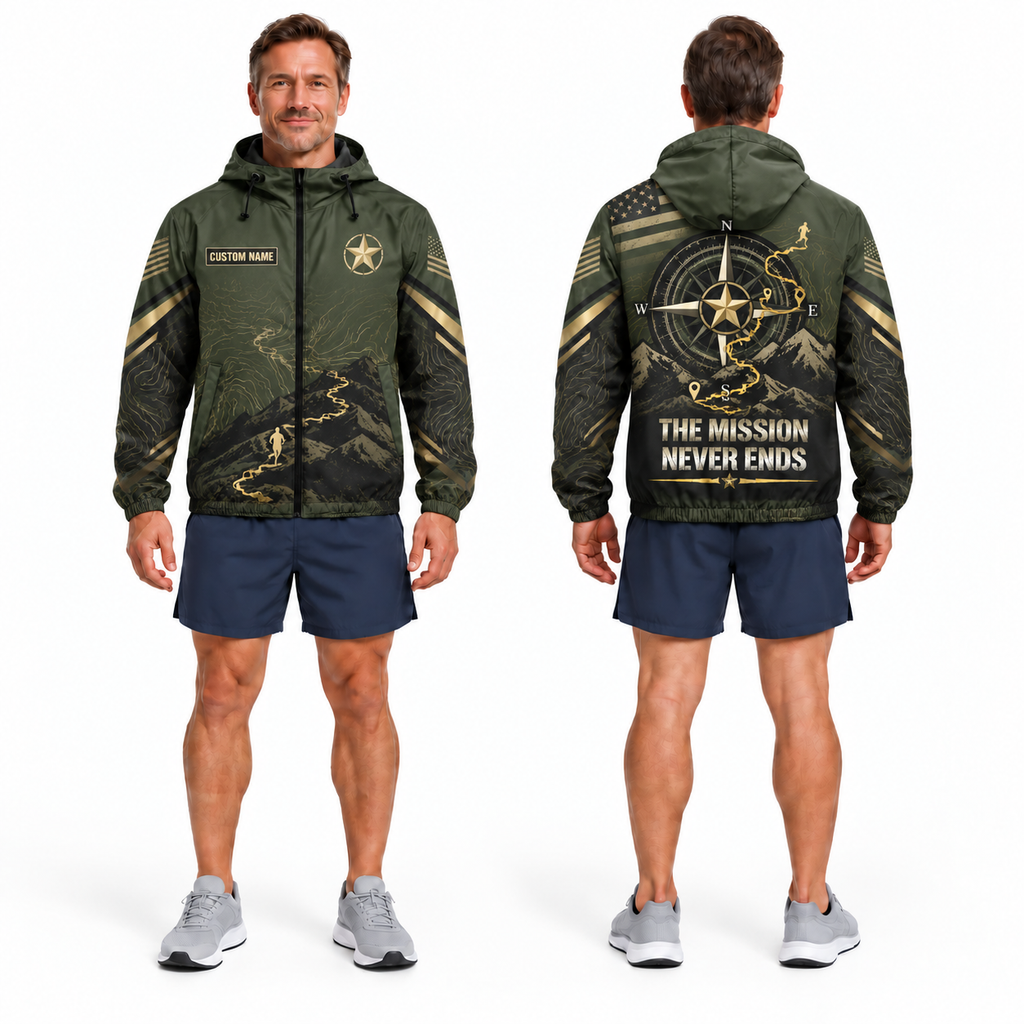 Custom Name Army Mission Never Ends Running Windbreaker Jacket