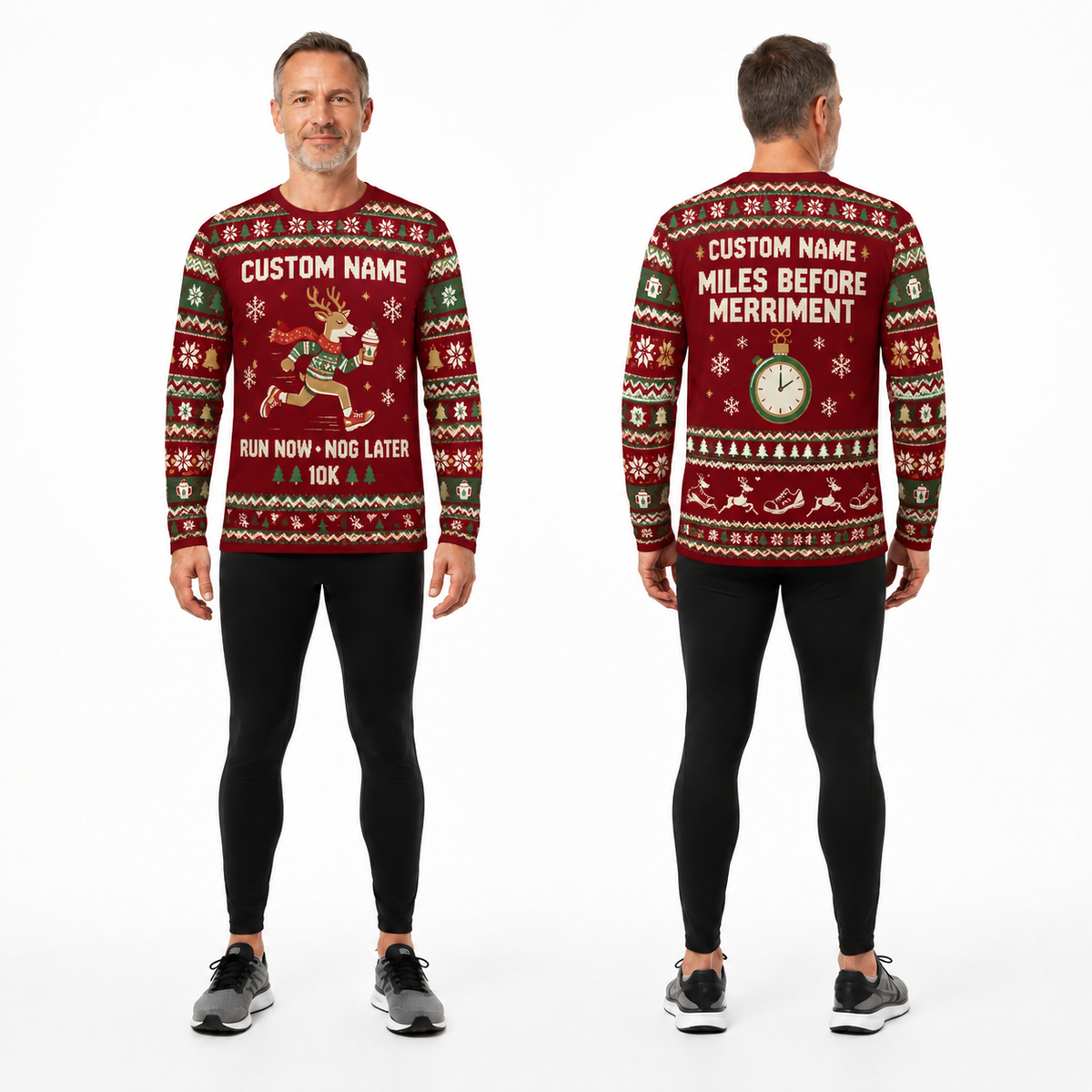 Custom Name Run Now, Nog Later Running Long Sleeve Shirt