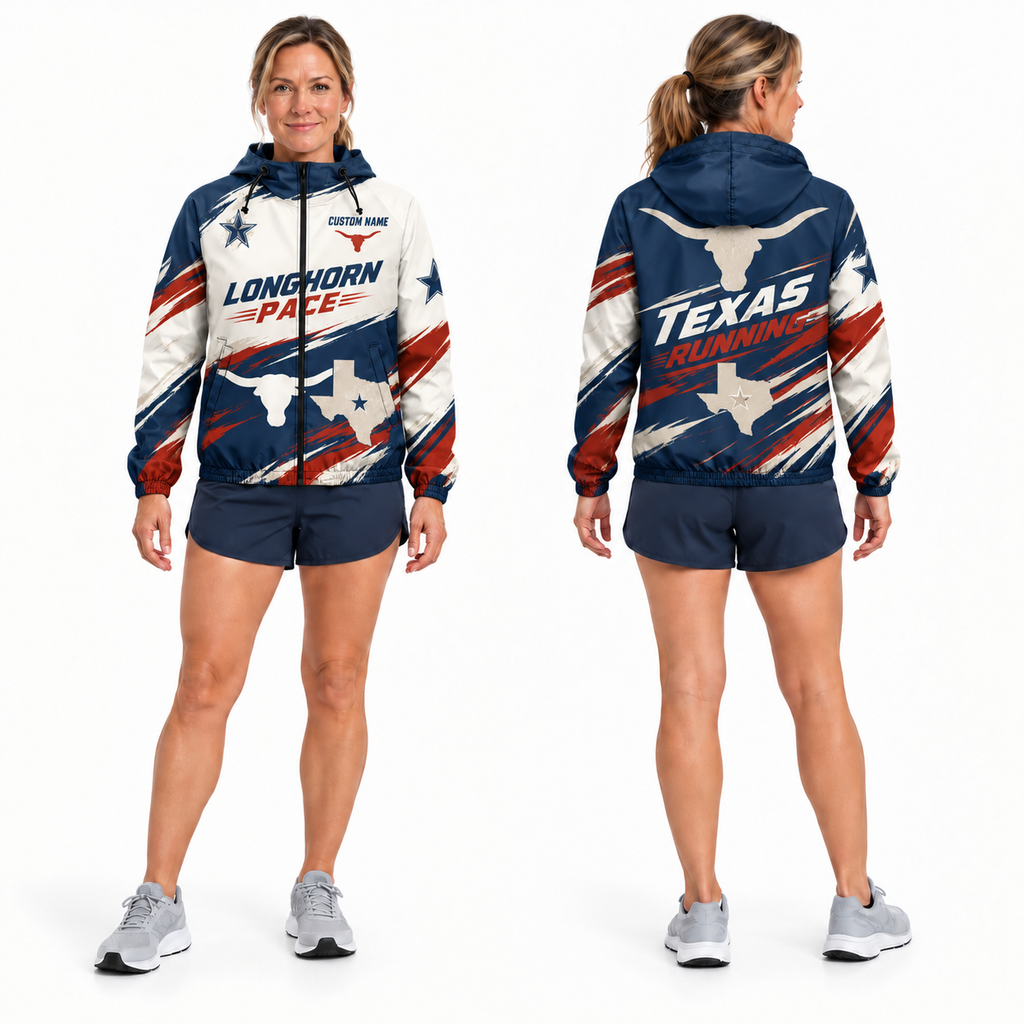 Custom Name Longhorn Pace Running Windbreaker Jacket