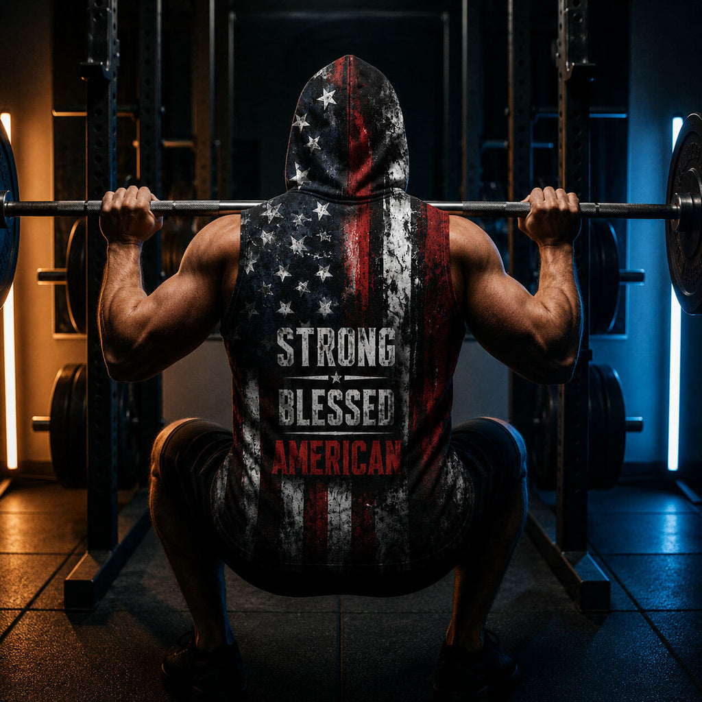 Strong Blessed American Men's Workout Hooded Tank Top
