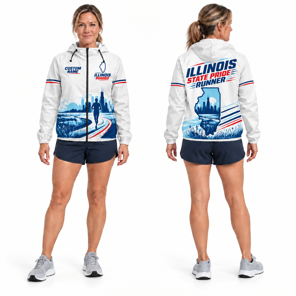 Custom Name Illinois State Pride Runner Illinois Running Windbreaker Jacket