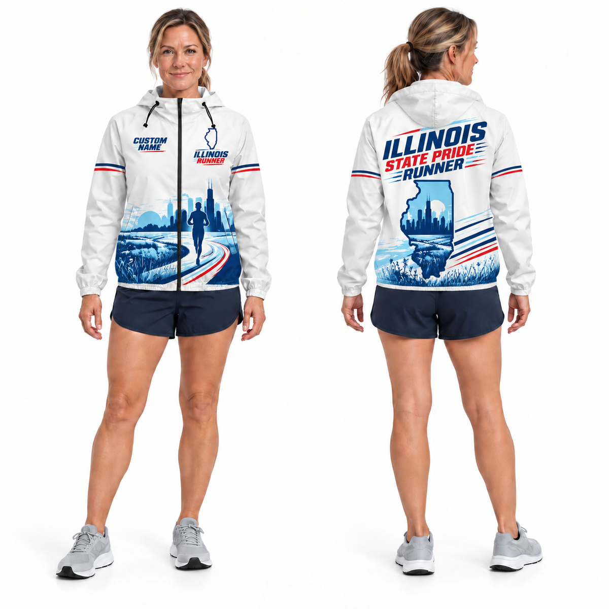 Custom Name Illinois State Pride Runner Illinois Running Windbreaker Jacket