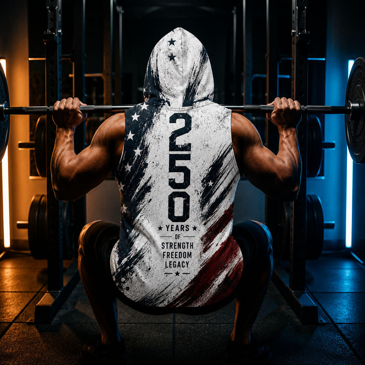 USA 250 Strength Freedom Legacy Men's Workout Hooded Tank Top