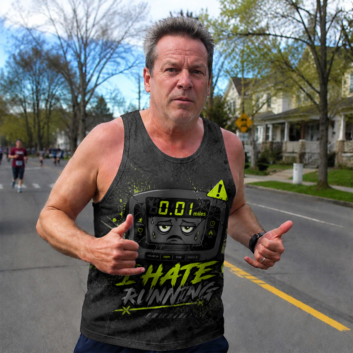 Funny Running Tank Top I Hate Running Broken Treadmill Tech Singlet