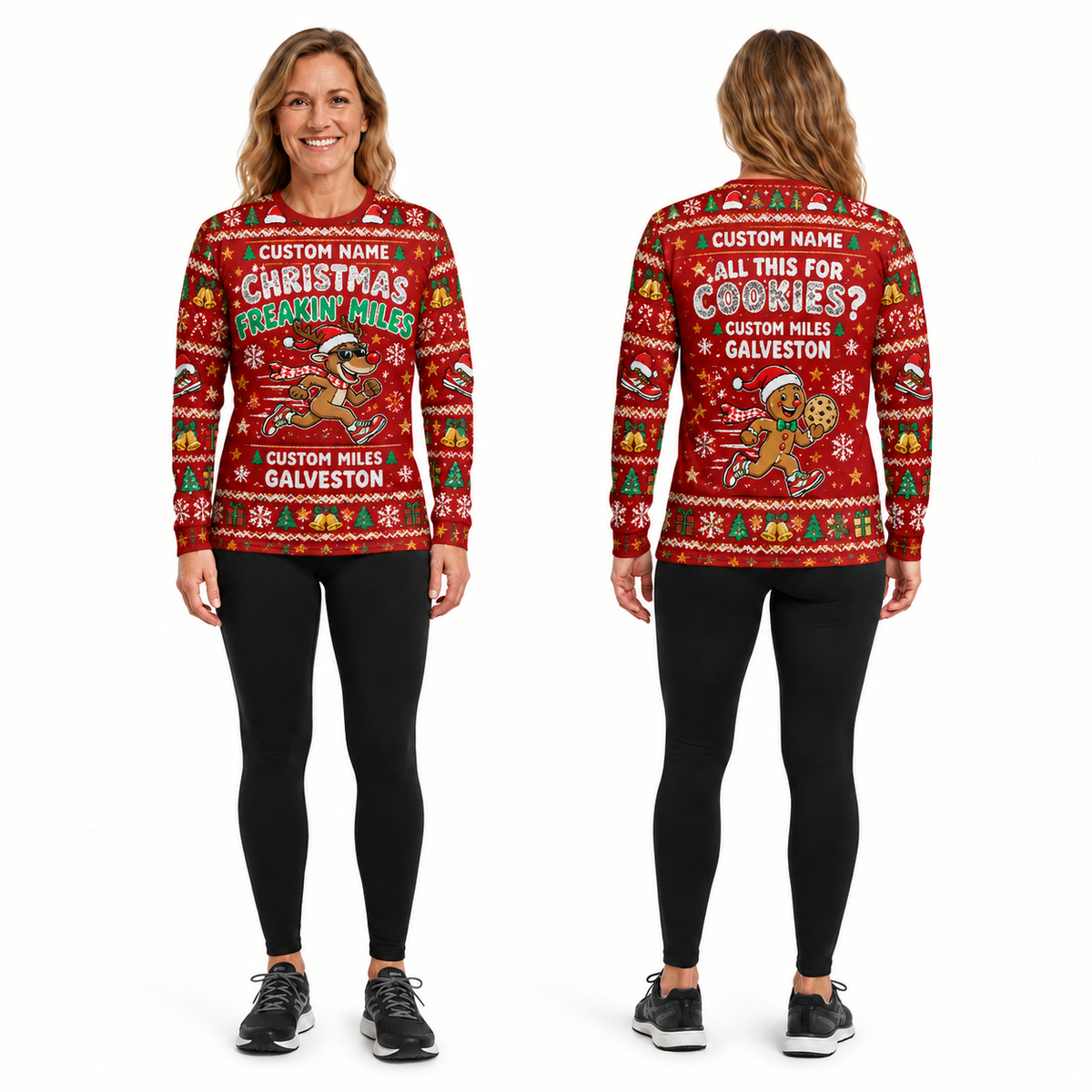 Custom Name Miles Christmas Freakin’ Miles Santa Hustle Galveston Running Long Sleeve Shirt