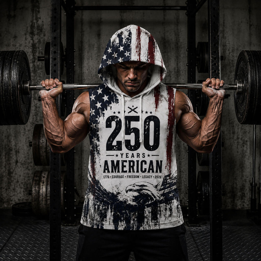 USA 250 Courage Freedom Legacy Men's Workout Hooded Tank Top