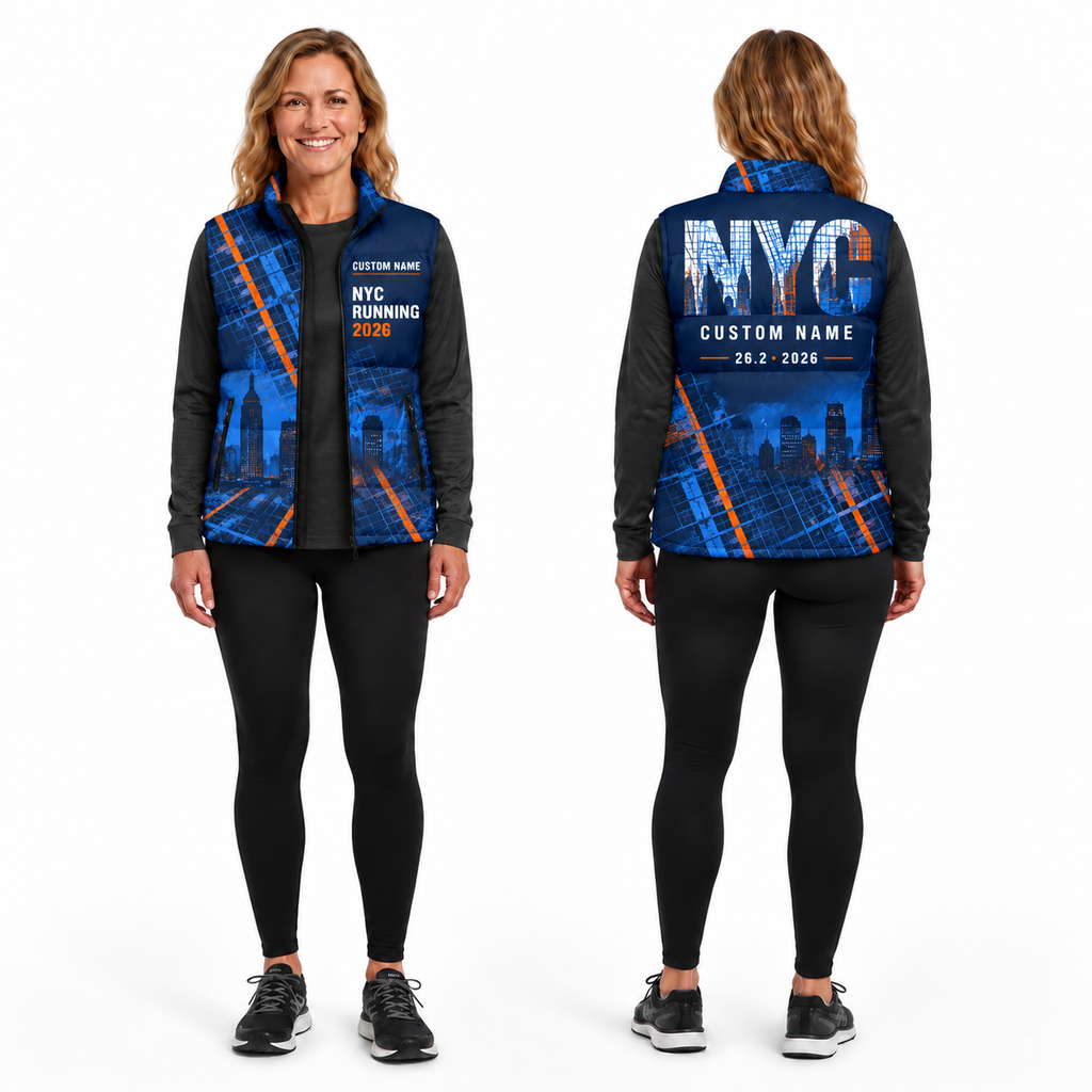 Custom Name City Grid Runner Sleeveless Running Puffer Jacket