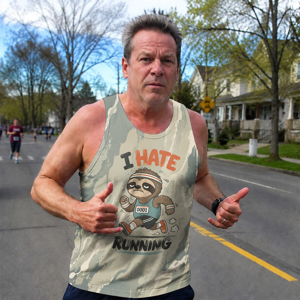 Funny Running Tank Top I Hate Running Sloth Tech Singlet