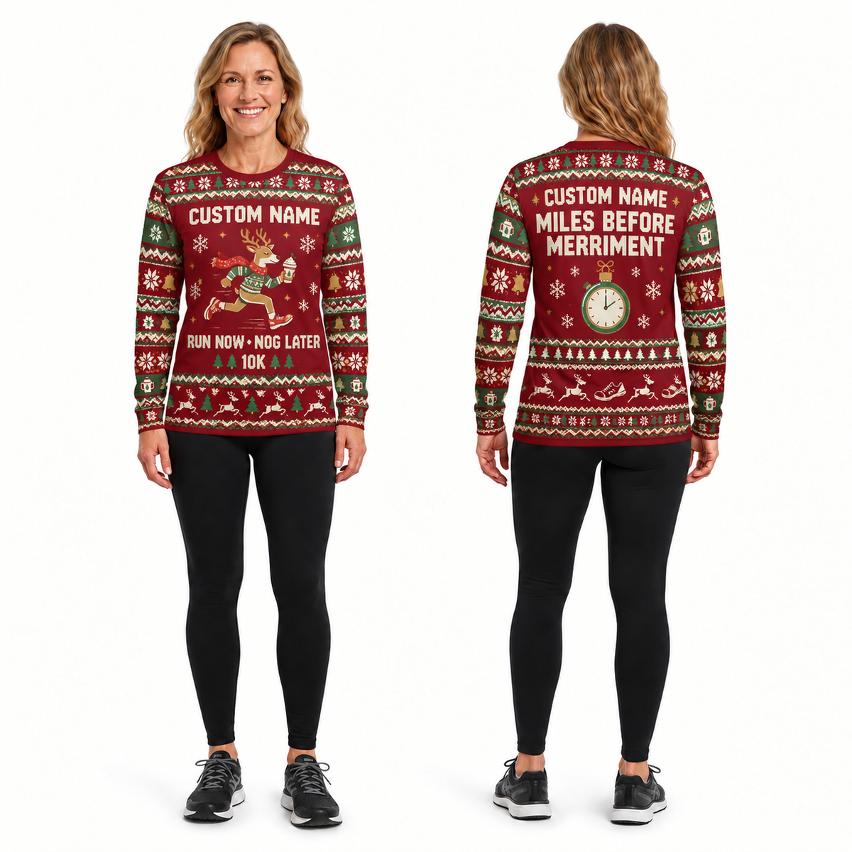 Custom Name Run Now, Nog Later Running Long Sleeve Shirt