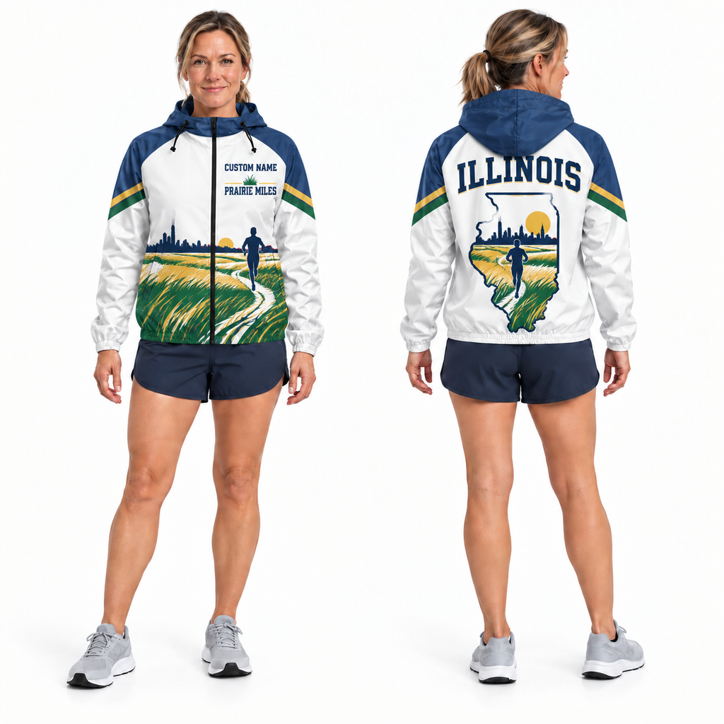 Custom Name Prairie Miles Illinois Illinois Running Windbreaker Jacket