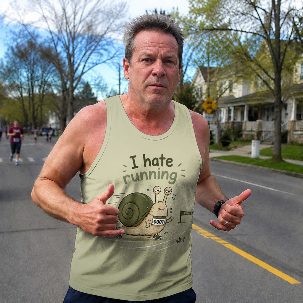 Funny Running Tank Top I Hate Running Lazy Snail Tech Singlet