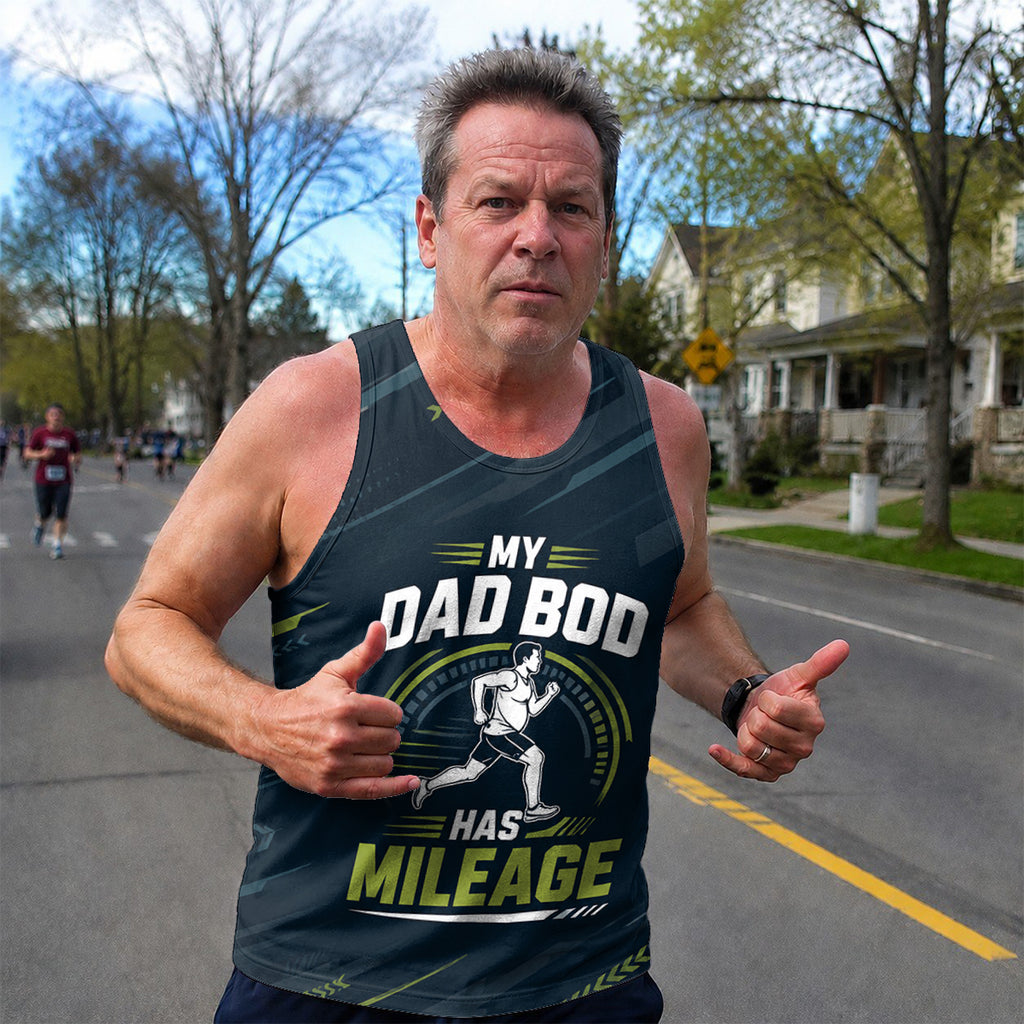 Funny Dad Running Tank Top My Dad Bod Has Mileage Tech Singlet