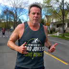 Funny Dad Running Tank Top My Powered by Dad Jokes & Long Runs Tech Singlet
