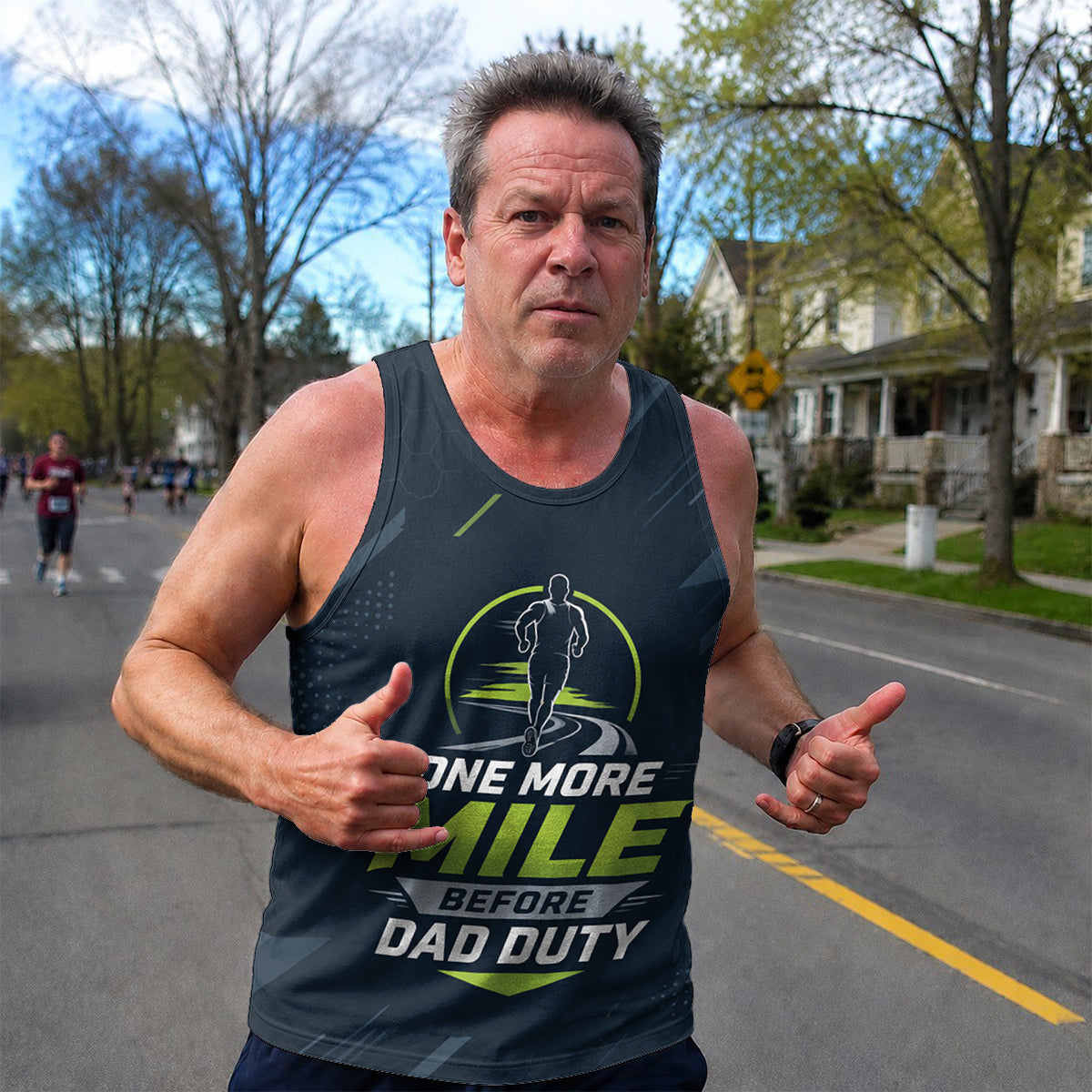Funny Dad Running Tank Top One More Mile Before Dad Duty Tech Singlet