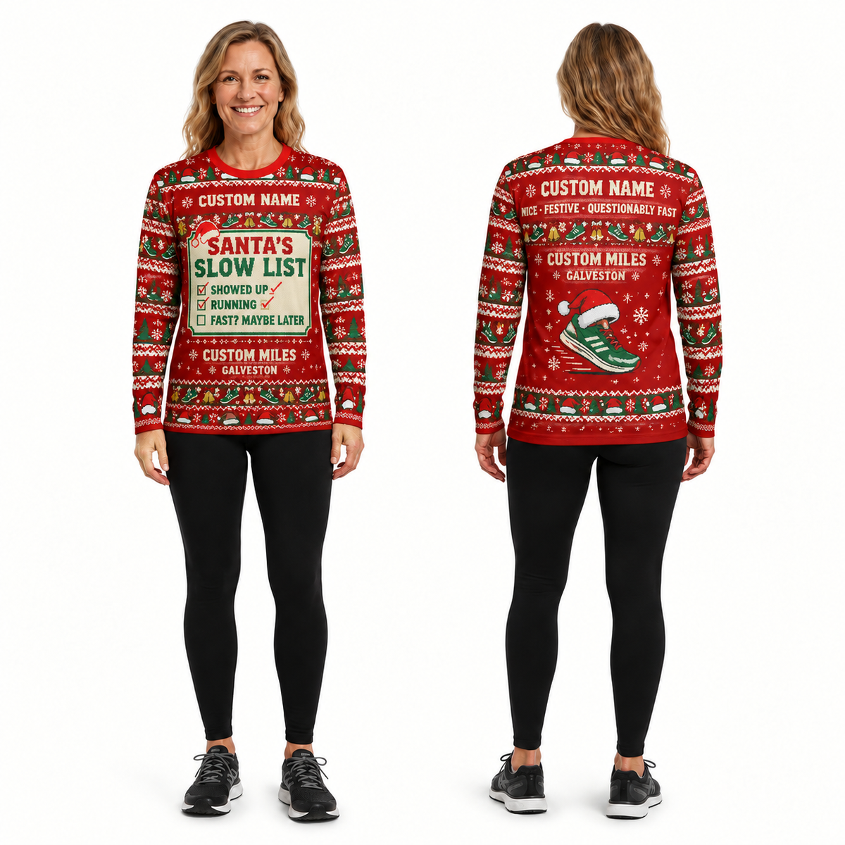 Custom Name Miles Santa’s Slow List Santa Hustle Galveston Running Long Sleeve Shirt