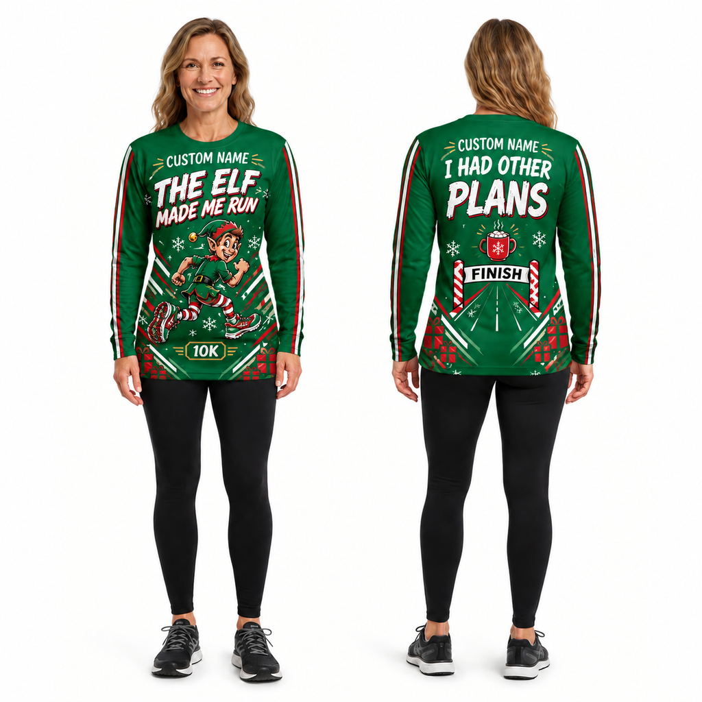 Custom Name Elf Made Me Run Running Long Sleeve Shirt
