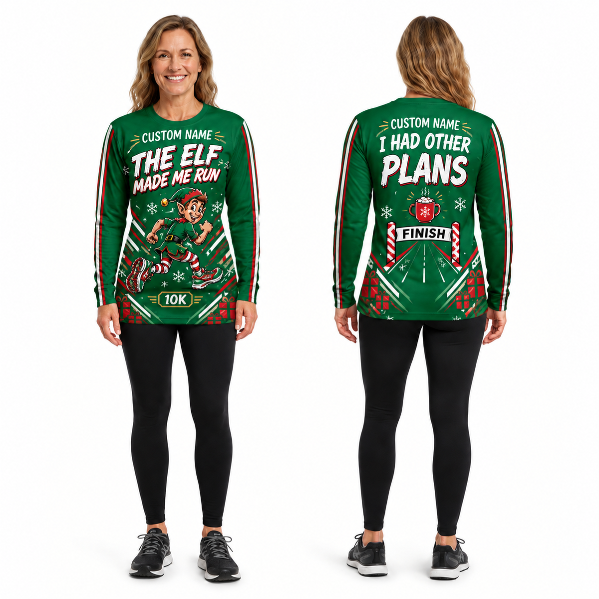Custom Name Elf Made Me Run Running Long Sleeve Shirt