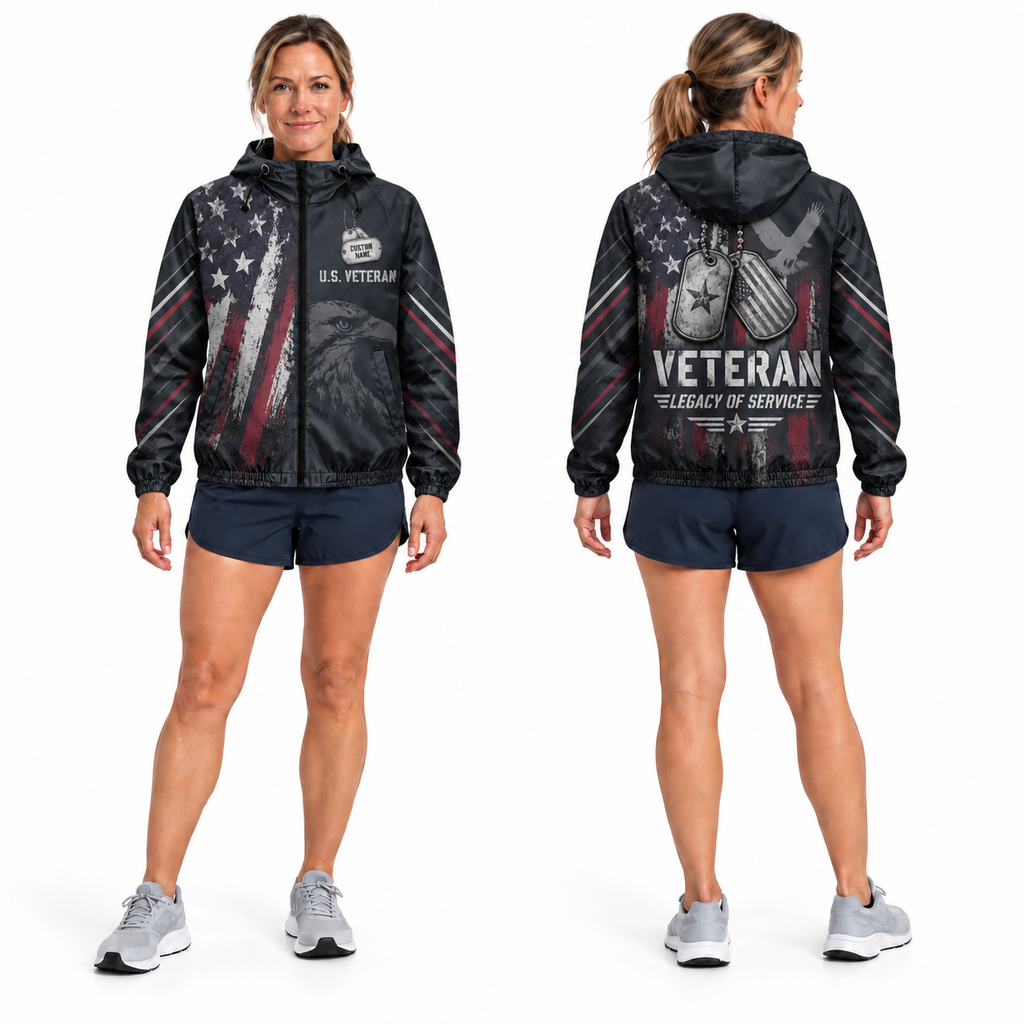 Custom Name Veteran Legacy Dog Tags Running Windbreaker Jacket