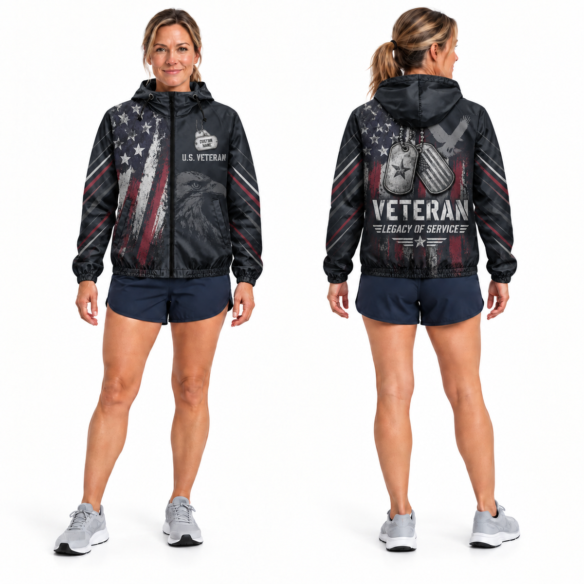 Custom Name Veteran Legacy Dog Tags Running Windbreaker Jacket
