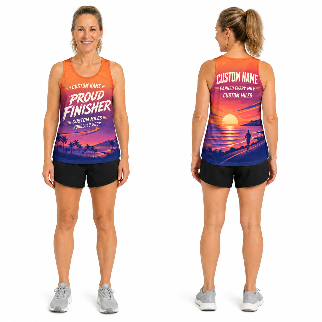 Custom Name Miles Sunset Aloha Finisher Running Tank Top