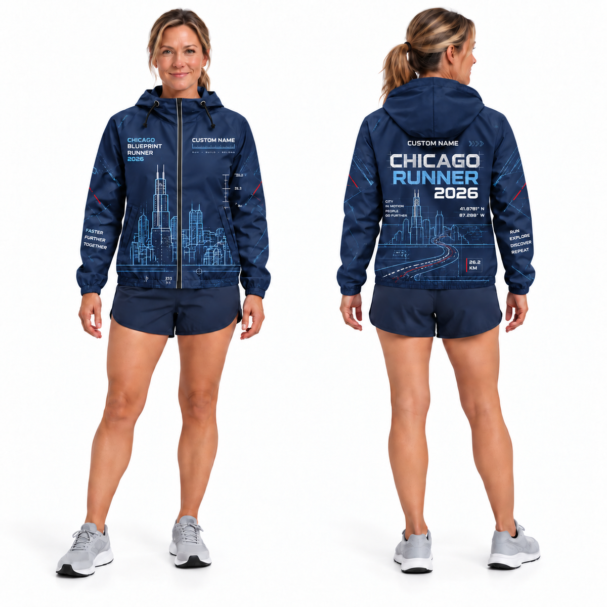 Custom Name Chicago Blueprint Runner Running Windbreaker Jacket
