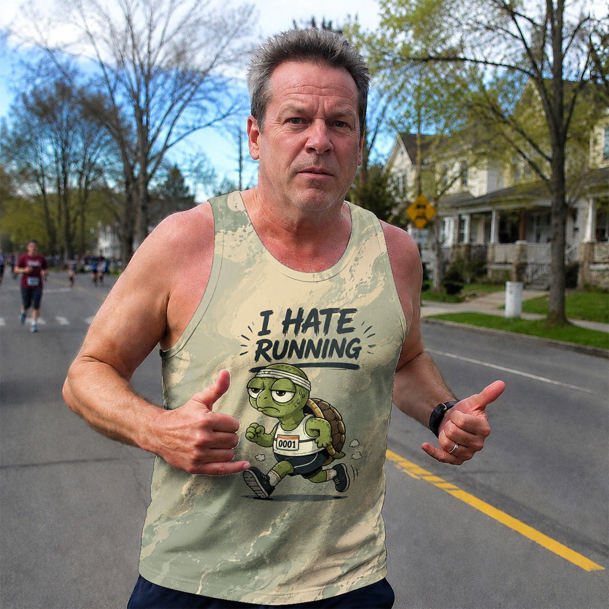 Funny Running Tank Top I Hate Running Turtle Tech Singlet