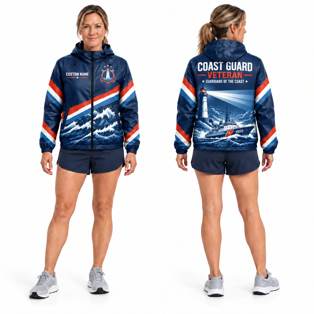 Custom Name Coast Guard Guardian Runner Running Windbreaker Jacket