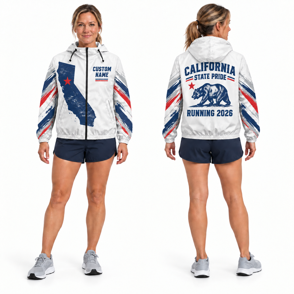 Custom Name California State Pride Runner Running Windbreaker Jacket