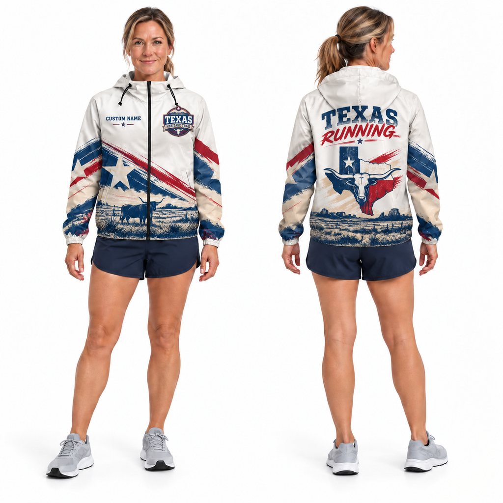 Custom Name Texas Heritage Trail Running Windbreaker Jacket