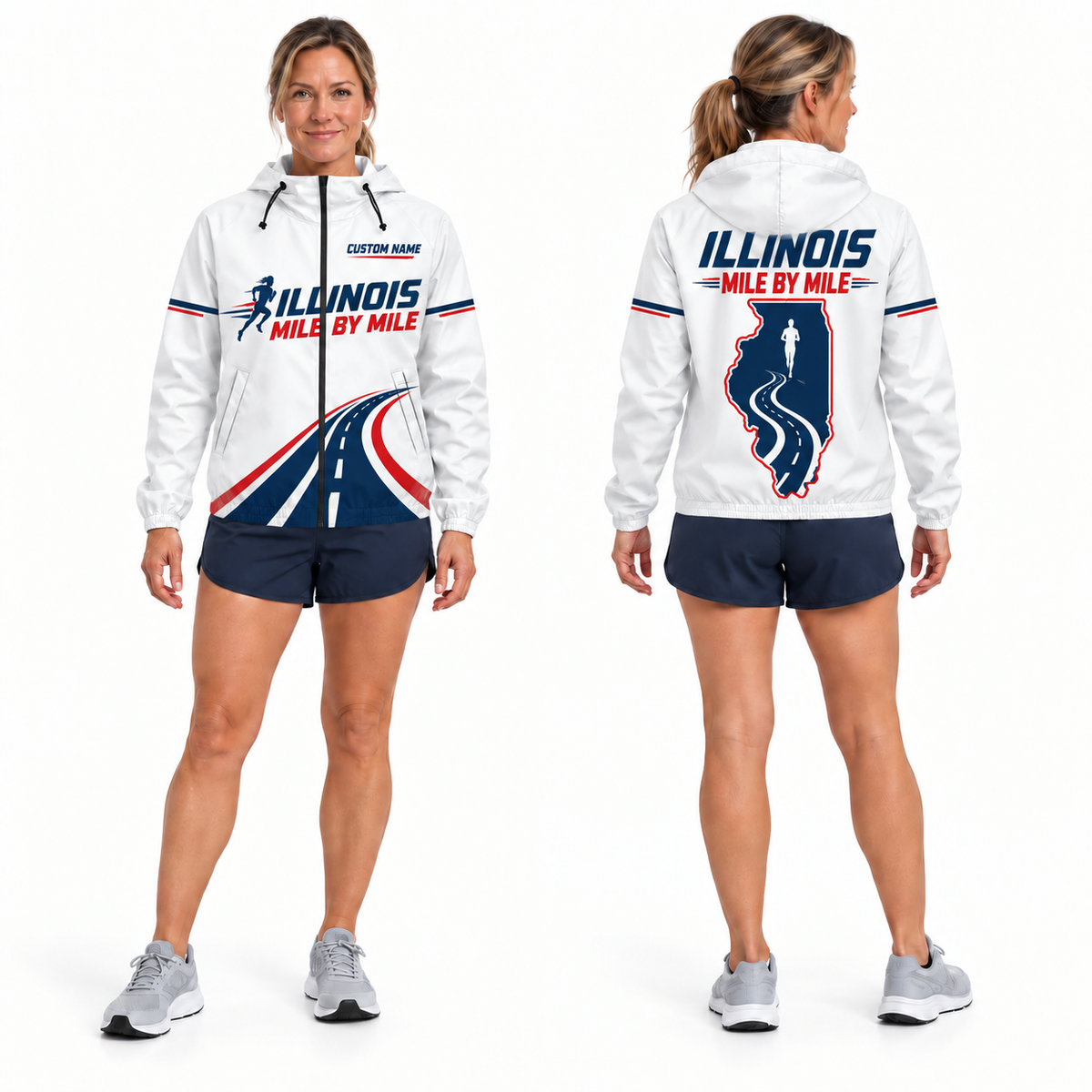 Custom Name Illinois Mile by Mile Illinois Running Windbreaker Jacket