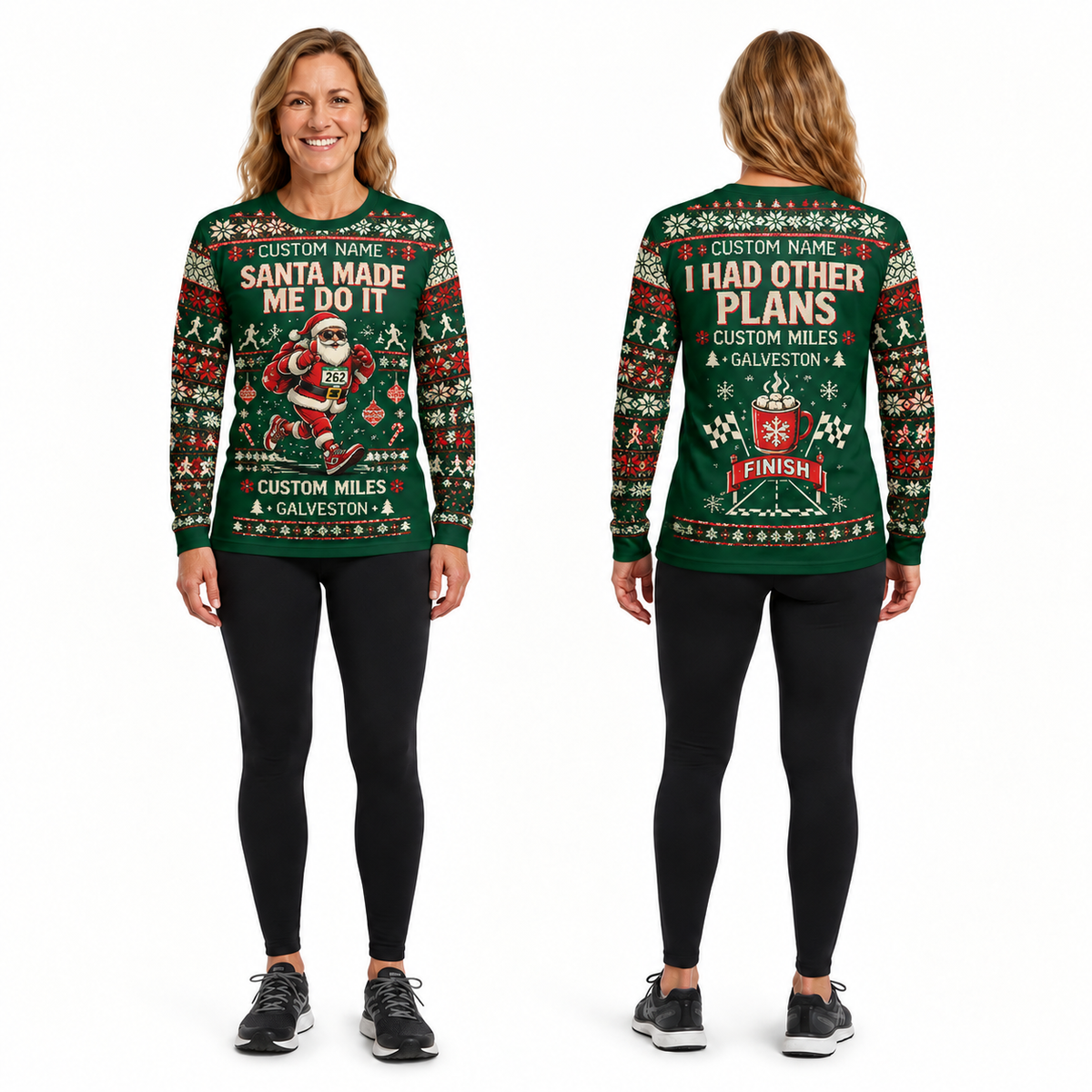 Custom Name Miles Santa Made Me Do It Santa Hustle Galveston Running Long Sleeve Shirt