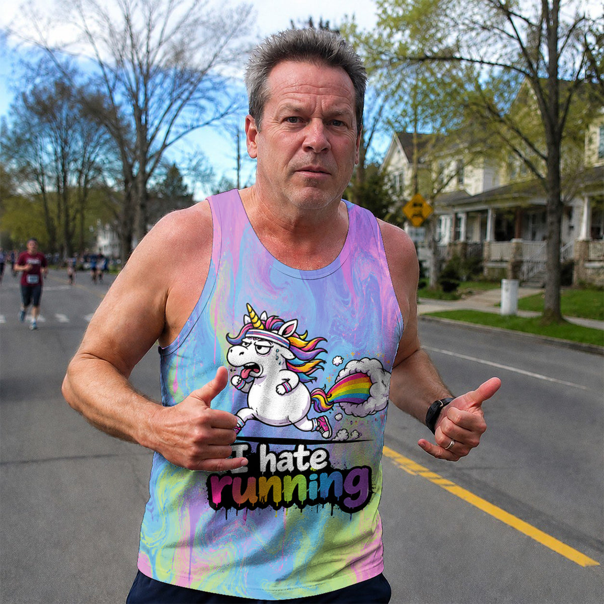 Funny Running Tank Top I Hate Running Unicorn Tech Singlet