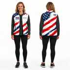 USA Freedom Brush Flag Sleeveless Running Puffer Jacket