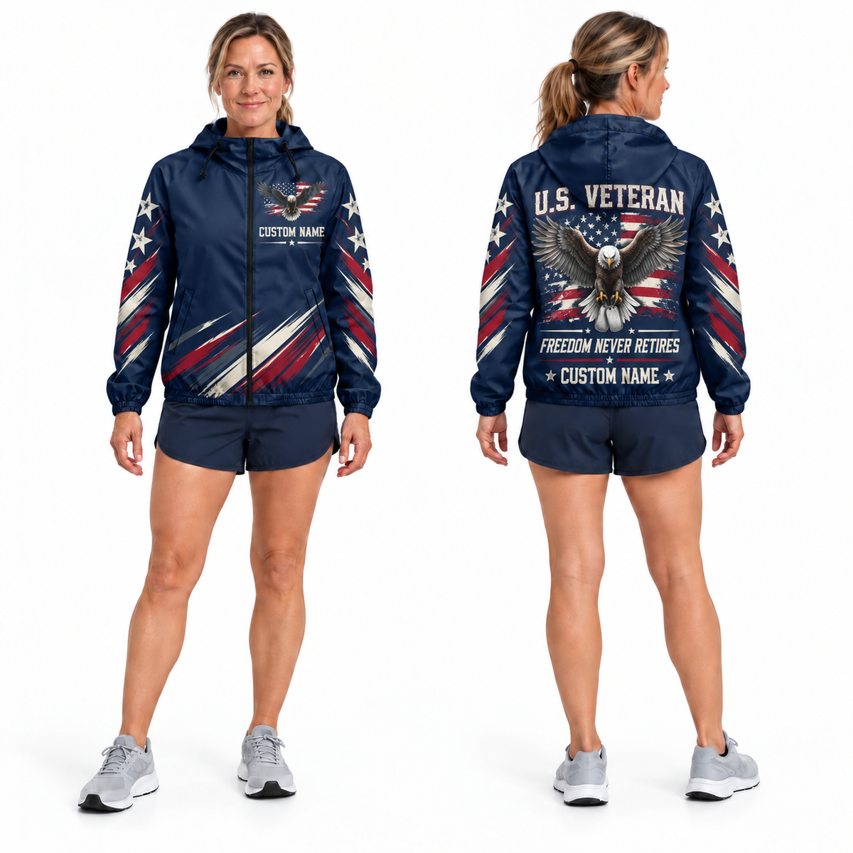 Custom Name Freedom Never Retires Veteran Running Windbreaker Jacket