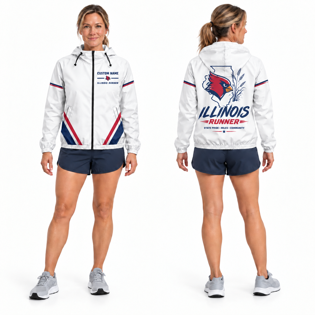 Custom Name Illinois Cardinal Runner Illinois Running Windbreaker Jacket