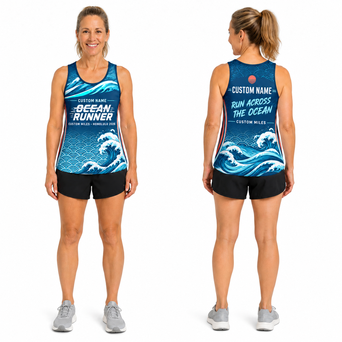 Custom Name Miles Seigaiha Ocean Runner Running Tank Top
