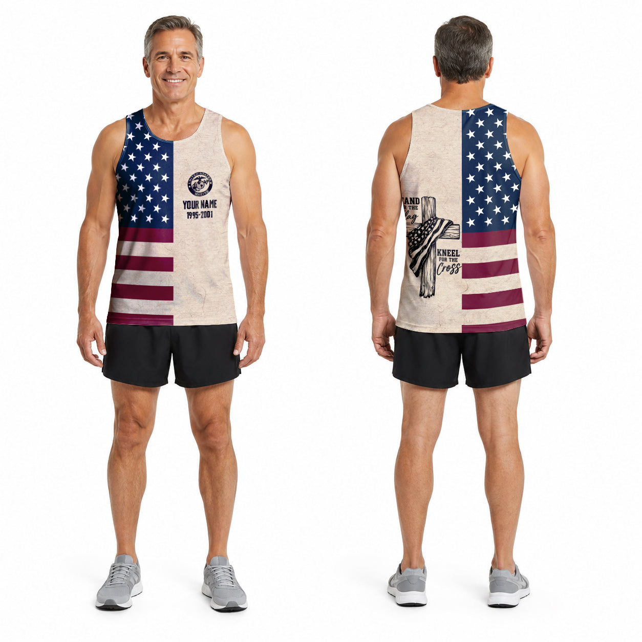Customized Name & Years Served Amercan Flag Veteran Running Tank Top