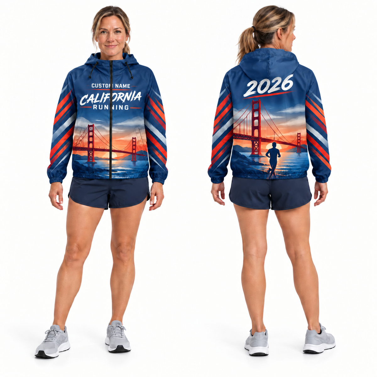 Custom Name California Bridge & Bay Runner Running Windbreaker Jacket