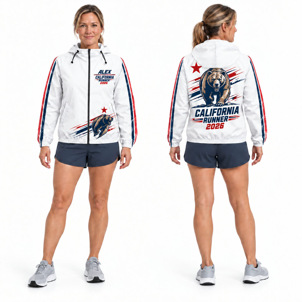 Custom Name California Bear Runner Running Windbreaker Jacket