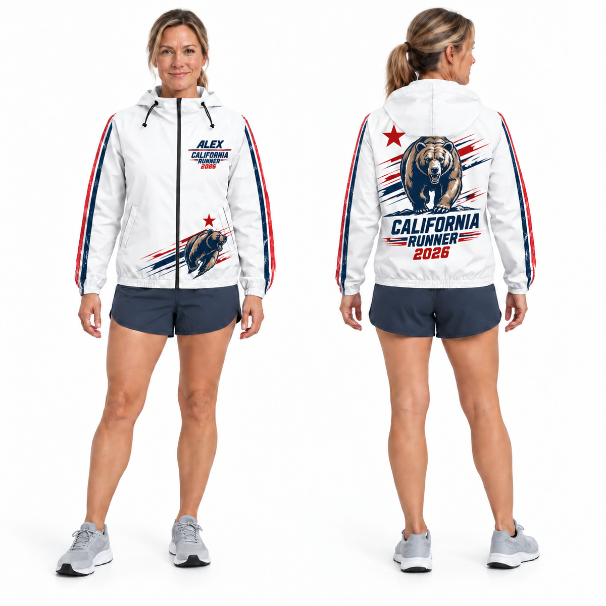 Custom Name California Bear Runner Running Windbreaker Jacket