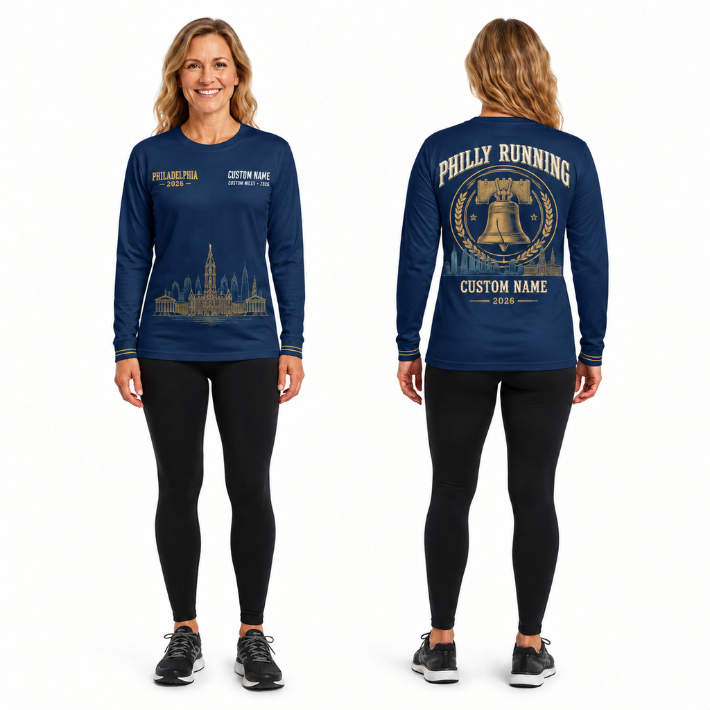 Custom Name Philadelphia Liberty Bell Gold Running Long Sleeve Shirt