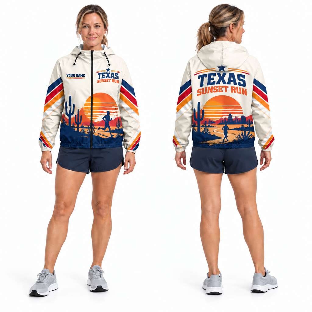Custom Name Texas Cactus Sunset Running Windbreaker Jacket