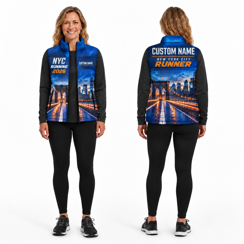 Custom Name Brooklyn Bridge Motion Sleeveless Running Puffer Jacket